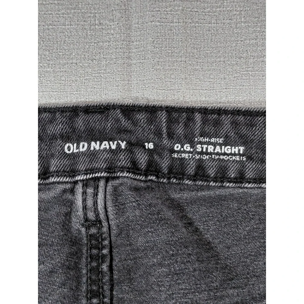 Old Navy High Rise O.G. Straight Jeans Button Fly Women's Sz 16 Black Denim‎